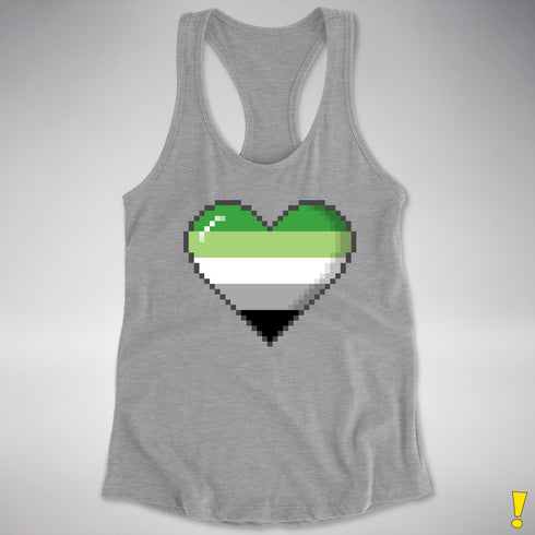Aromantic Pride 8-Bit Pixel Heart Racerback Tank - Heather Grey